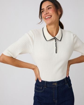 Pull col polo maille côtelée