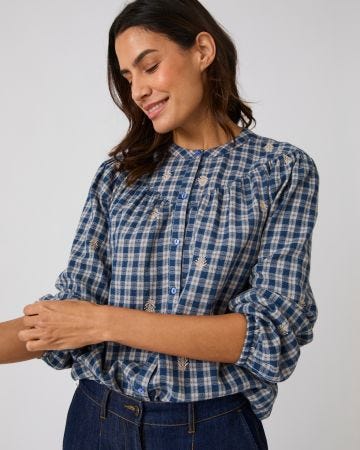 Blouse carreaux rebrodés