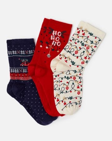 Lot de 3 paires de chaussettes de Noël Thermolactyl maille laineuse