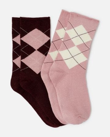 Lot de 2 paires de chaussettes losanges soie et Thermolactyl