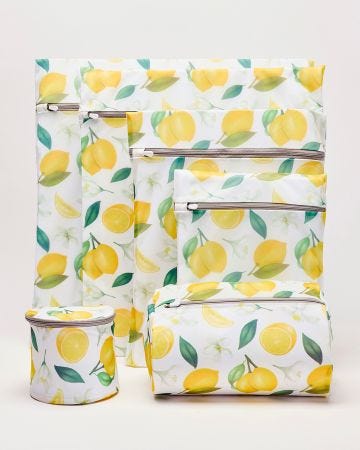 Lot de 6 filets à linge motif citrons