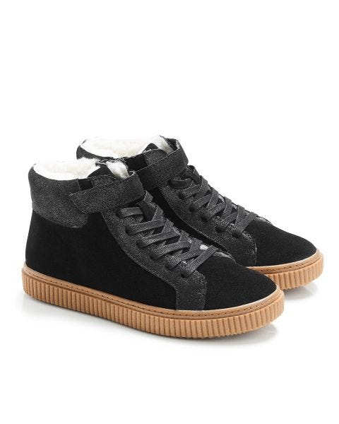 Tennis montantes dessus croûte de cuir à lacets