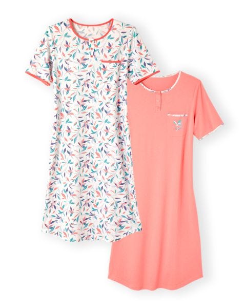 Lot de 2 chemises de nuit jersey pur coton peigné