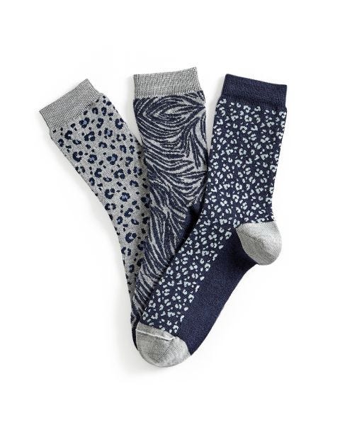 Lot de 3 paires de mi-chaussettes maille jacquard laine et Thermolactyl