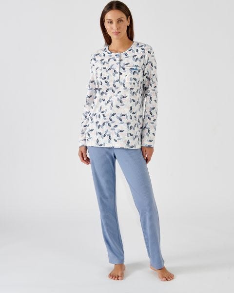 Pyjama maille côtelée, intérieur légèrement gratté
