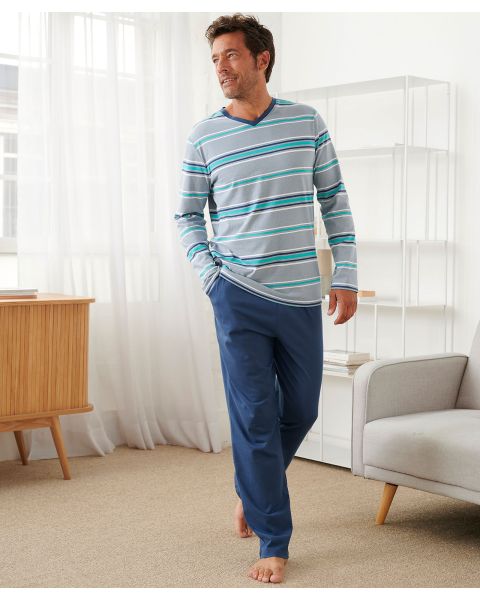 Pyjama manches longues pur coton peigné
