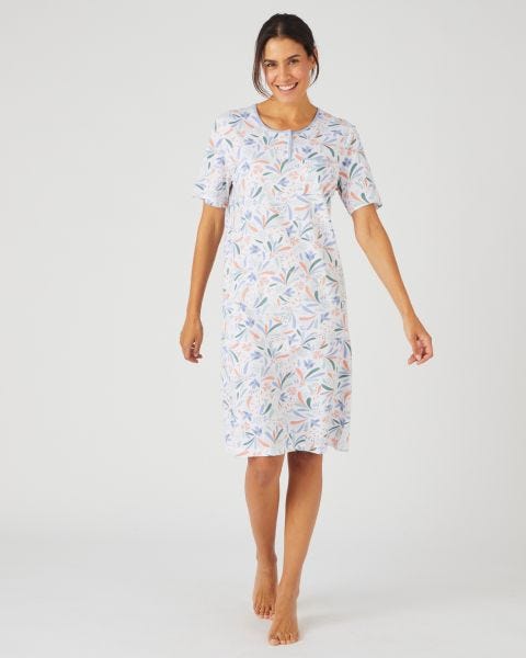 Chemise de nuit maille jersey graphique pur coton peigné