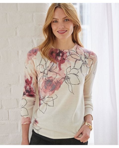 Pull imprimé floral col montant