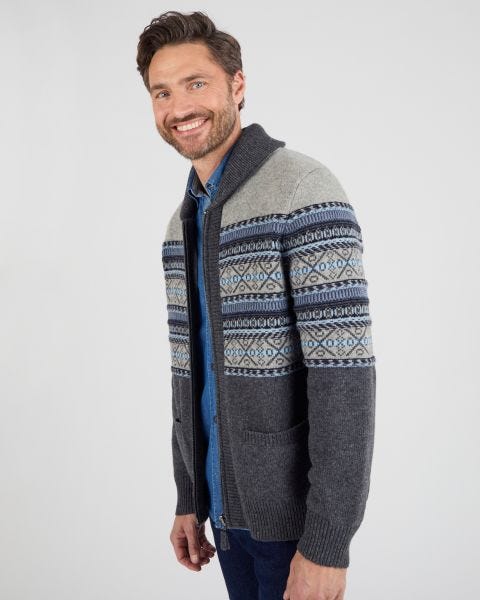 Gilet zippé mélange laine maille jacquard