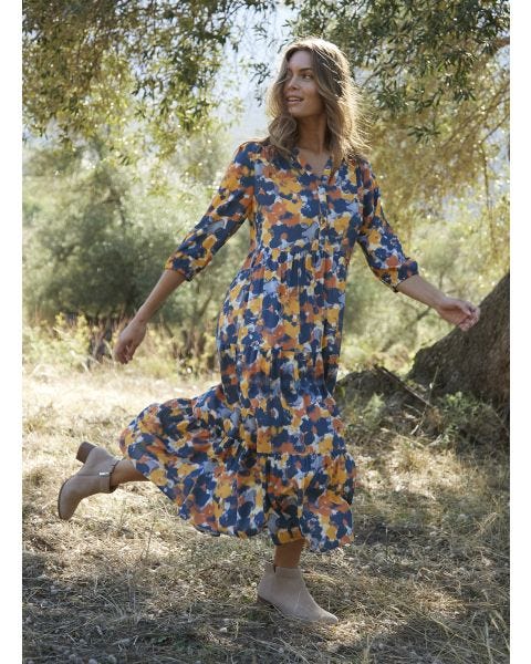 Robe longue imprimée à volants