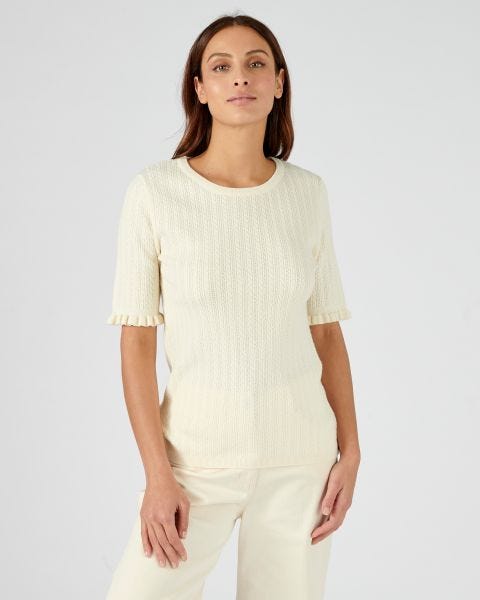 Pull torsades manches à volants