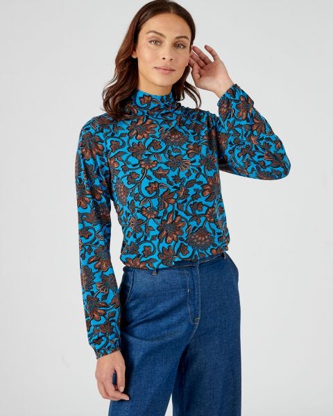 Tee-shirt col montant imprimé manches longues