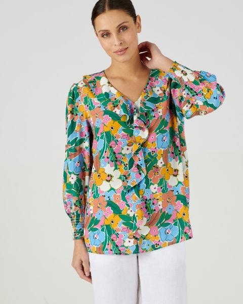 Blouse imprimée à volants