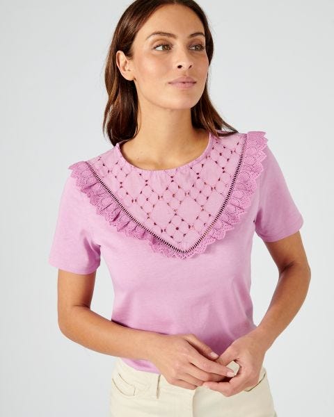 Tee-shirt avec broderie anglaise pur coton.