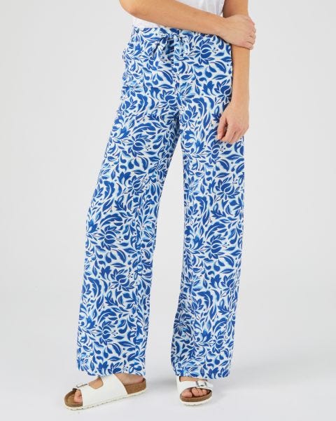 Pantalon femme léger fluide motif fleuri flared été imprimé avec taille  élastique 36 au 40