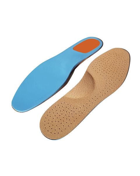 Semelles cuir à mémoire de forme, avec zones de soutien.