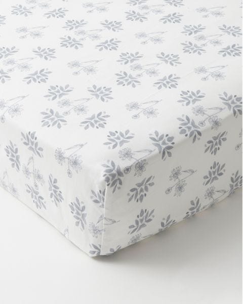 Drap-housse imprimé Fleurs grises pur coton