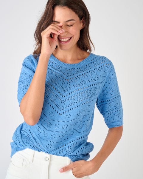 Pull maille ajourée manches aux coudes