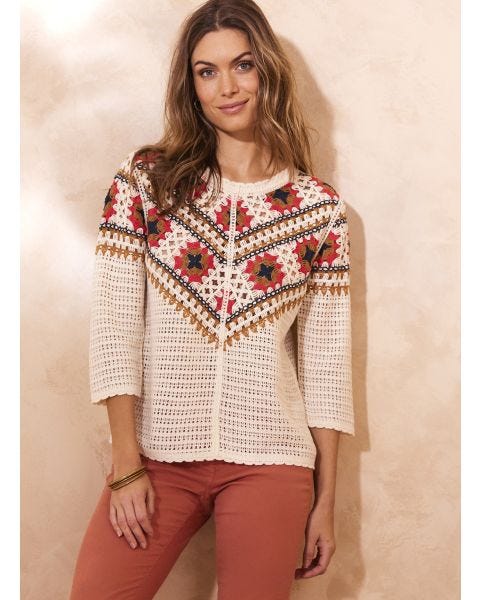 Pull maille crochet colorée