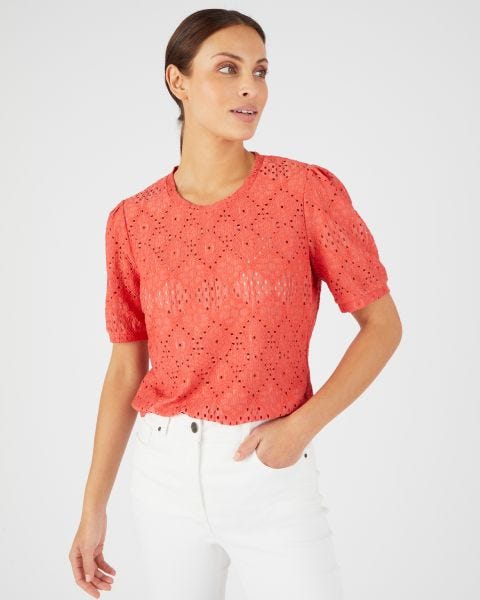 T-shirt en maille ajourée effet dentelle