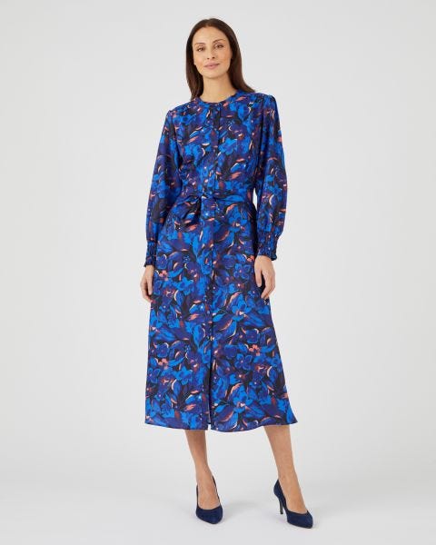 Robe-chemise tissu fantaisie jacquard fleuri