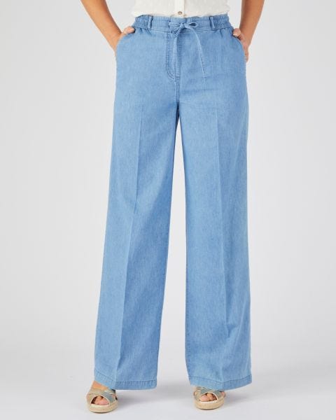 Pantalon large tissu chambray