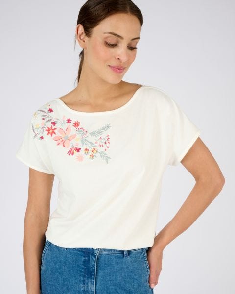 T-shirt broderie fleurs