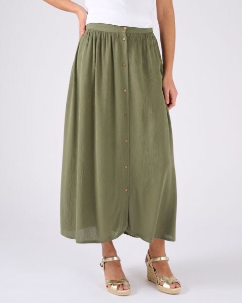 Jupe boutonnée en tissu créponné pure viscose