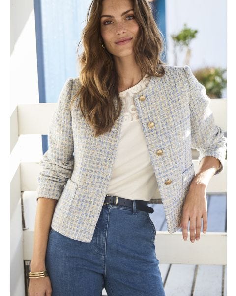 Veste tweed à carreaux et fils brillants