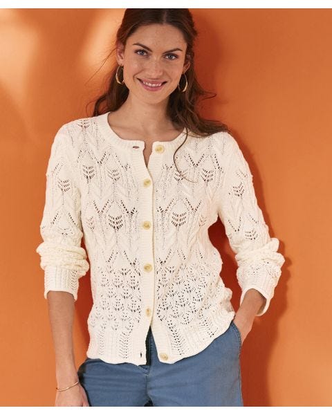 Cardigan maille ajourée pur coton