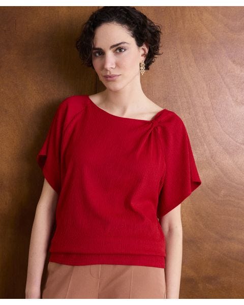 T-shirt maille texturée col fantaisie