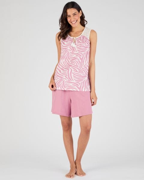 Pyjashort en pur coton peigné, détails dentelle