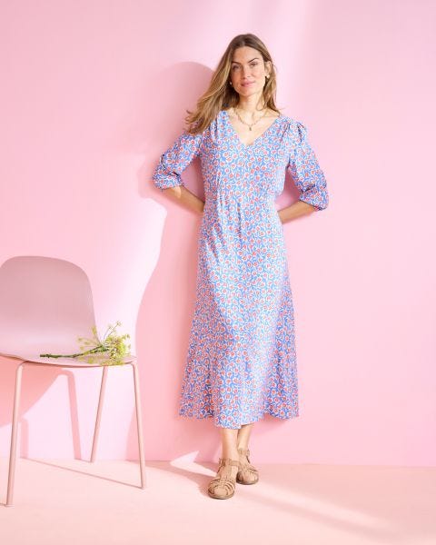 Robe tissu crêpe imprimé tulipes