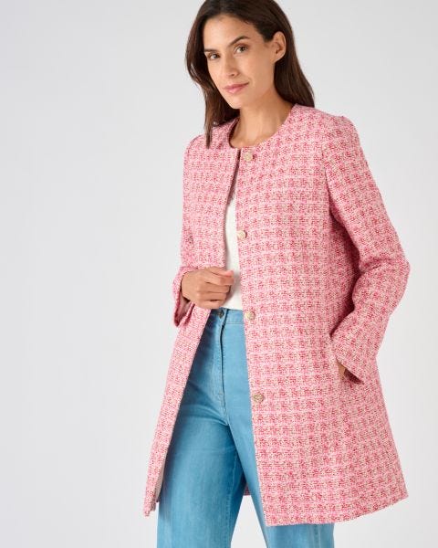Veste longue effet tweed fils brillants