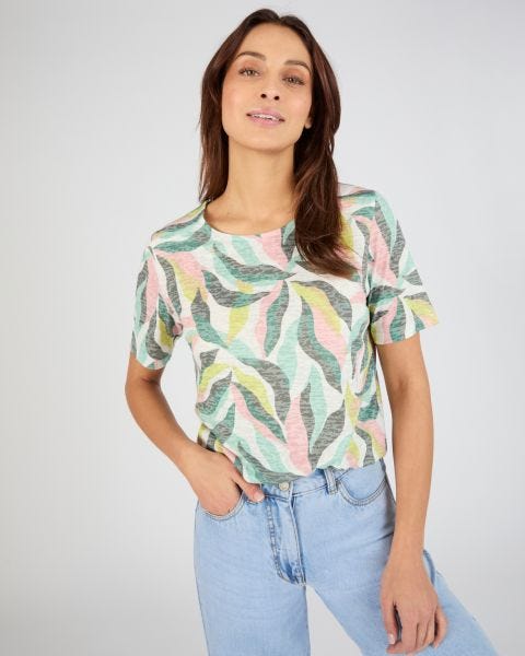 T-shirt maille dévorée imprimé végétal