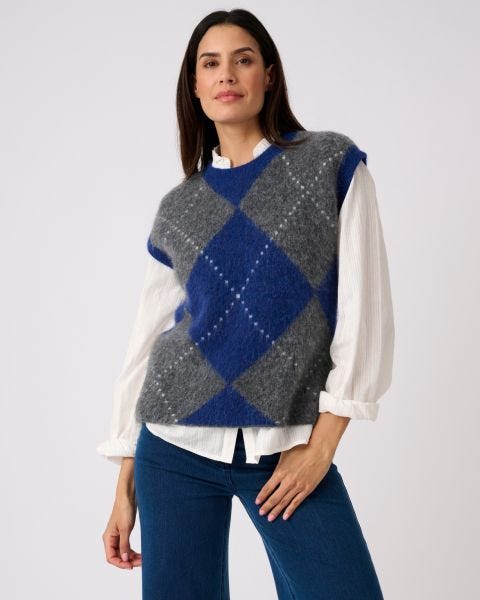 Pull sans manches maille jacquard