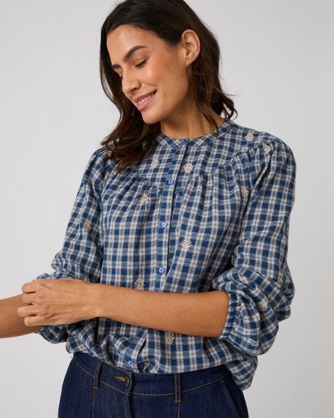 Blouse carreaux rebrodés