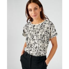 Tee-shirt Voile Imprimé Bleu Blanc Rouge – Beige Et Noir – Taille 40 – Manches Longues – Occasion