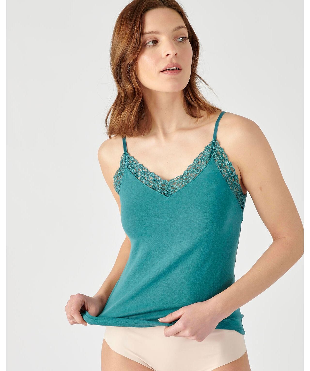 Damart Damen Caraco Thermolactyl Unterwäsche – Oberteil Mit Spitze, Dünnen Trägern, 70% Polyester, 30% Viskose