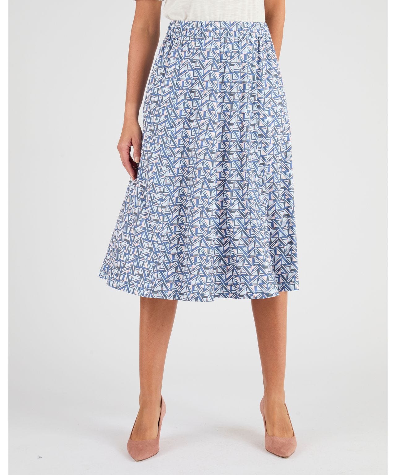 Jupe évasée voile imprimé mi longue - Ecru/Marine - Femme - 44.99