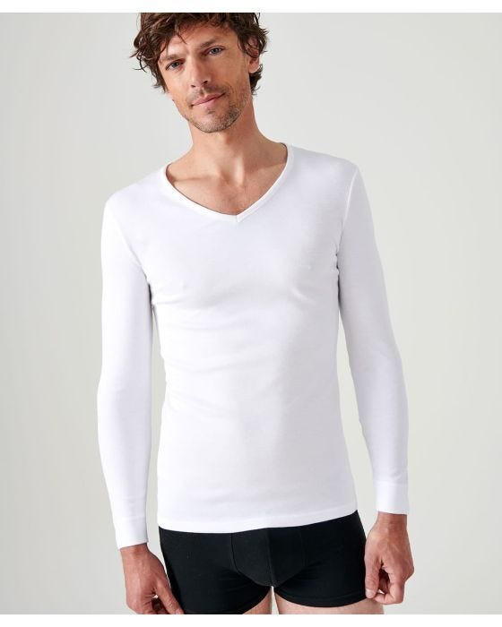 Tee-shirt col V, maille interlock Thermolactyl