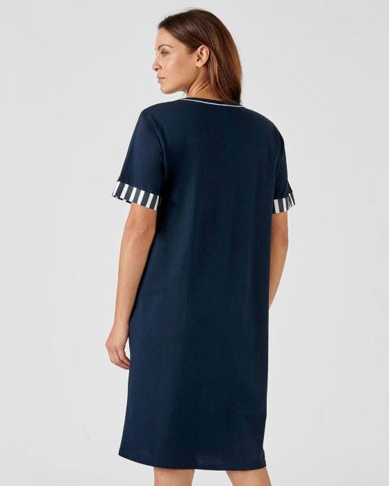 Chemise De Nuit Tee-shirt Bleu Foncé - Taille 38/40 (M) - Thème Plage été - Occasion Très Bon état