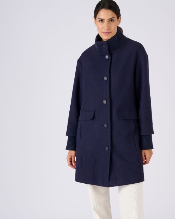 Manteau Damart En Laine Et Polyester - Doublure Thermolactyl, Longueur 89 Cm - Coupe Droite, Col Montant - Nettoyage à Sec