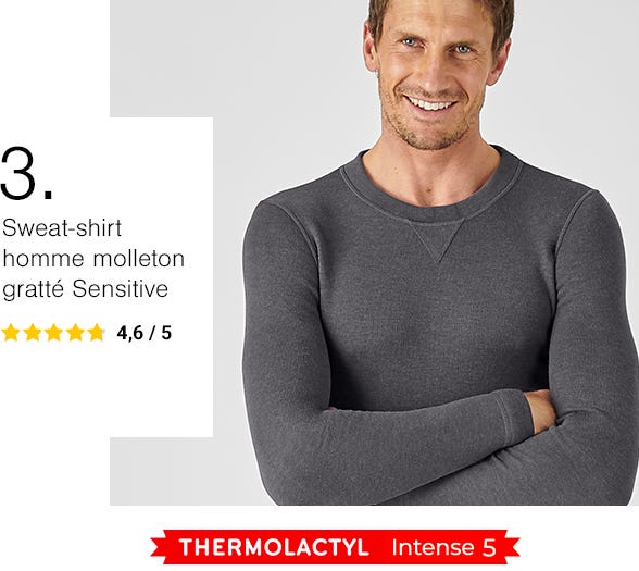 Sweat-shirt homme molleton gratté Thermolactyl Sensitive